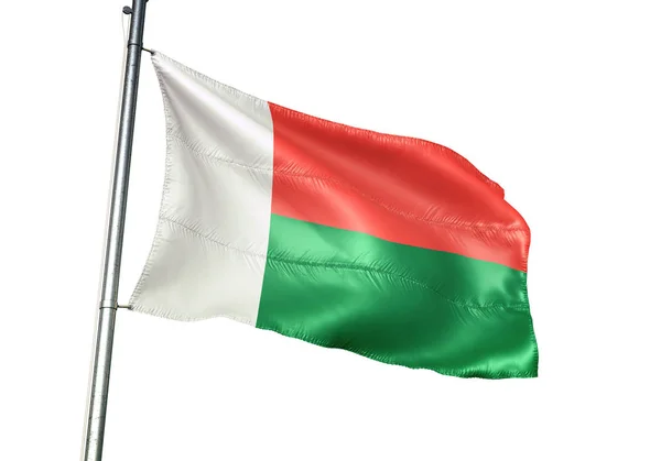 Madagaskar Malagasi Vlag Wapperend Geïsoleerd Een Witte Achtergrond Realistische Illustratie — Stockfoto