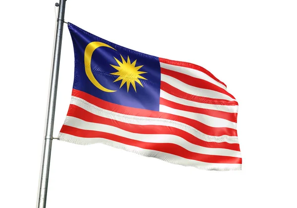 Malaysia Malaysiska Flaggan Vajande Isolerad Vit Bakgrund Realistisk Illustration — Stockfoto