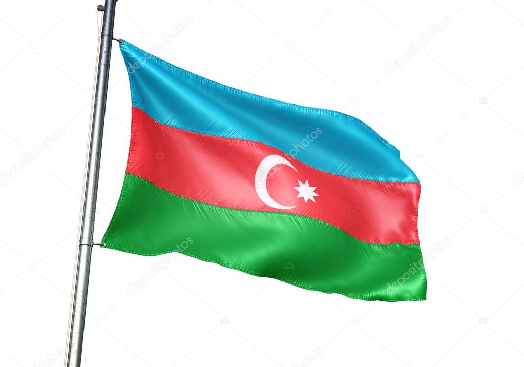 Azerbaijan azerbaijani flag waving isolated on white background realistic 3d illustration 