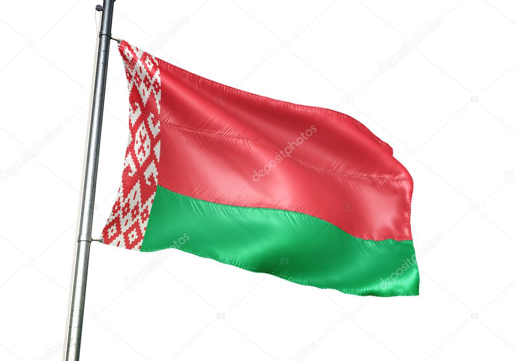 Belarus belarusian flag waving isolated on white background realistic 3d illustration 