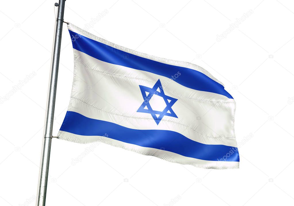 Israel israeli flag waving isolated on white background realistic 3d illustration 