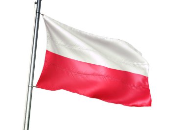 Polonya Polonya bayrağı sallayarak beyaz arka plan üzerinde gerçekçi 3d illüstrasyon izole 