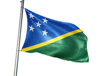 Beyaz arka plan üzerinde gerçekçi 3d illüstrasyon izole Solomon Adaları bayrağı sallayarak 