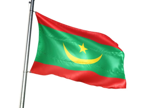 Mauritania Bandera Mauritana Ondeando Aislado Sobre Fondo Blanco Ilustración Realista —  Fotos de Stock