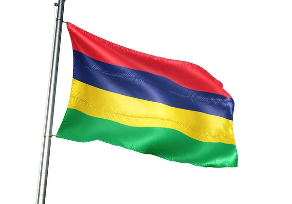 Mauritius Bayrak Sallayarak Beyaz Arka Plan Üzerinde Gerçekçi Illüstrasyon Izole — Stok fotoğraf