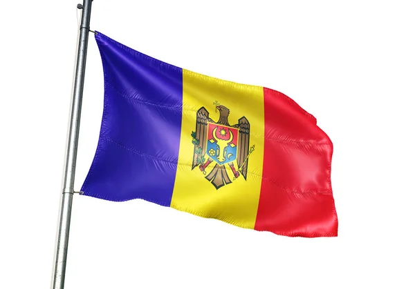 Moldavië Moldavische Vlag Wapperend Geïsoleerd Een Witte Achtergrond Realistische Illustratie — Stockfoto