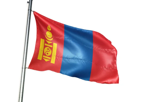 Mongolia Bandiera Mongola Sventolando Isolato Sfondo Bianco Realistica Illustrazione — Foto Stock