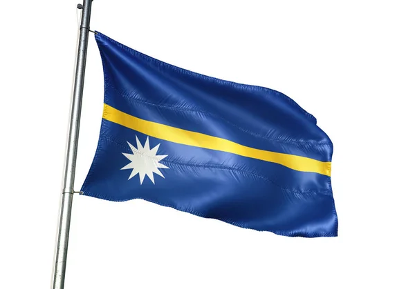 Nauru Nauruański Flaga Macha Białym Tle Białym Tle Realistyczne Ilustracje — Zdjęcie stockowe