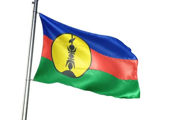 Nieuw Caledonië Caledonian Vlag Wapperend Geïsoleerd Een Witte Achtergrond Realistische — Stockfoto