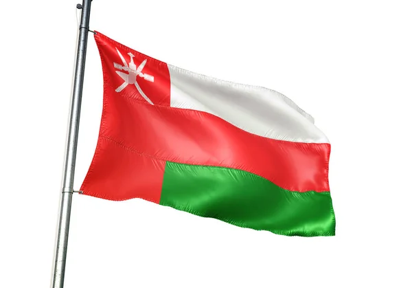 Oman Omaanse Vlag Wapperend Geïsoleerd Een Witte Achtergrond Realistische Illustratie — Stockfoto
