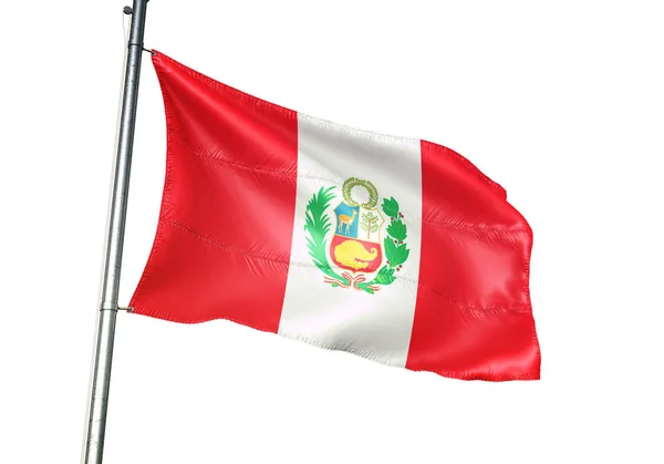 Bandera Peruana Del Perú Ondeando Aislada Sobre Fondo Blanco Ilustración —  Fotos de Stock