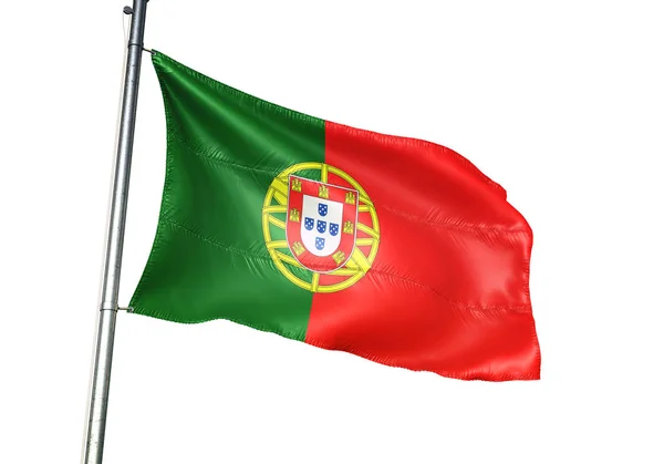 Portugal Portuguese Flag Waving Isolated White Background Realistic Illustration — Stock Photo, Image