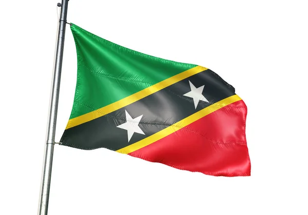 Saint Kitts Och Nevis Kittitian Nevisian Flagga Vajande Isolerad Vit — Stockfoto