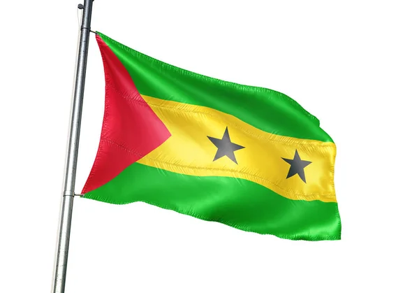 Sao Tome Principe Tomean Santomean Flag Waving Isolated White Background — Stock Photo, Image