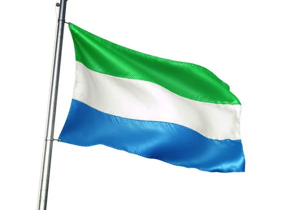 Sierra Leone Leone Flagge Weht Isoliert Auf Weißem Hintergrund Realistische — Stockfoto