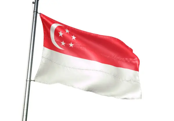 Σιγκαπούρη Σιγκαπούρη Σημαία Κυματίζει Απομονώνονται Λευκό Φόντο Ρεαλιστική Απεικόνιση — Φωτογραφία Αρχείου