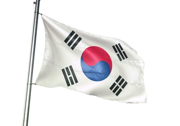 Zuid Korea Koreaanse Vlag Wapperend Geïsoleerd Een Witte Achtergrond Realistische — Stockfoto