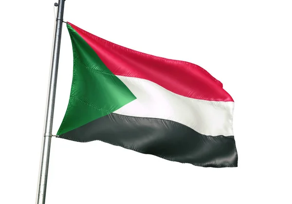 Sudan Sudanesische Flagge Weht Isoliert Auf Weißem Hintergrund Realistische Illustration — Stockfoto