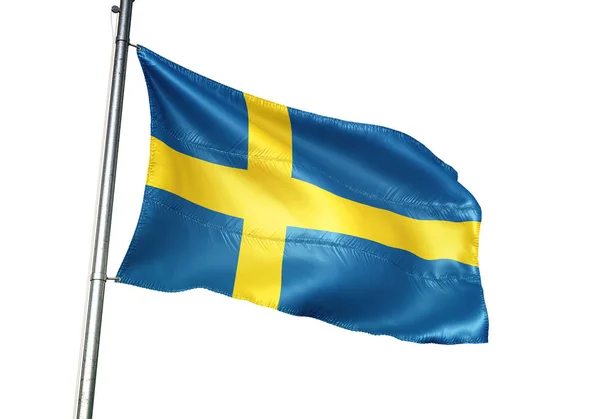 Sverige Svenska Flaggan Vajande Isolerad Vit Bakgrund Realistisk Illustration — Stockfoto