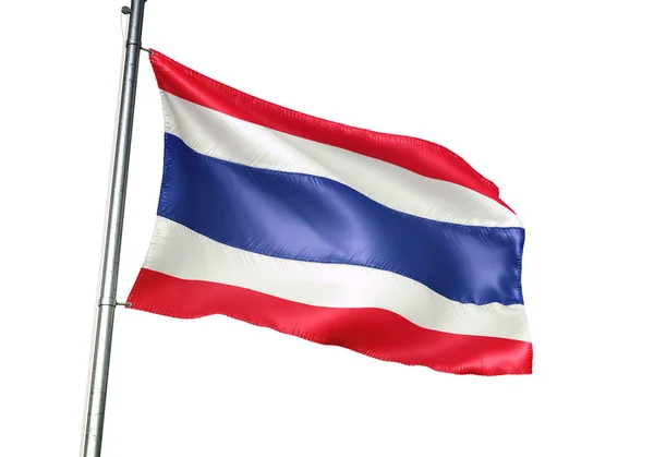 Thailand Thai Flag Waving Isolated White Background Realistic Illustration — Stockfoto