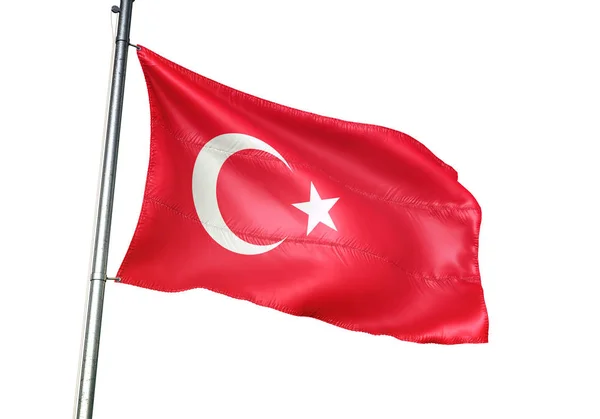 Turcja Flaga Turecka Macha Białym Tle Białym Tle Realistyczne Ilustracje — Zdjęcie stockowe