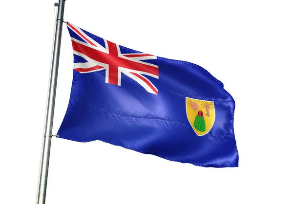 Bandera Las Islas Turcas Caicos Ondeando Aislada Sobre Fondo Blanco —  Fotos de Stock