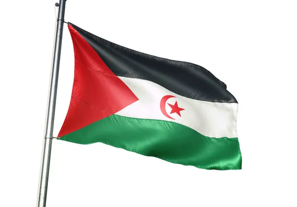 Флаг Западной Сахары Сахары Развевается Изолированным Белом Фоне Реалистичным Иллюстрацией — стоковое фото