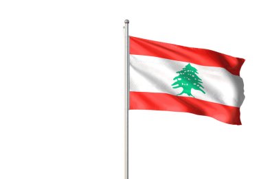 Beyaz arka plan üzerinde gerçekçi 3d illüstrasyon izole Lübnan bayrağı sallayarak