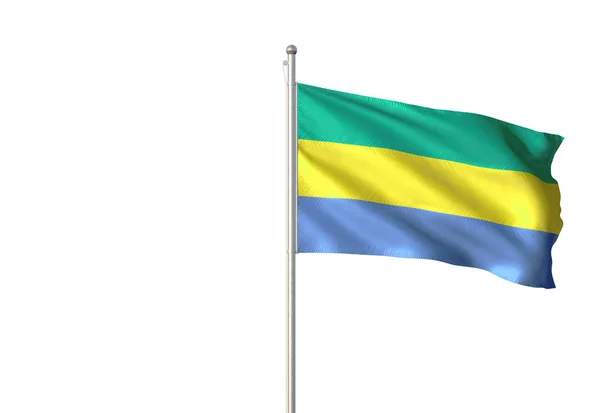 Gabon Flagge Weht Isoliert Auf Weißem Hintergrund Realistische Illustration — Stockfoto