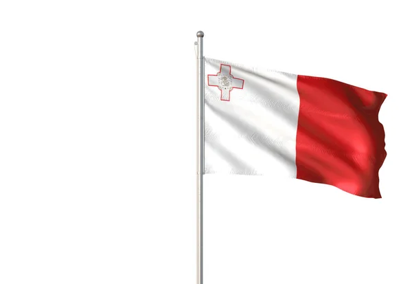 Beyaz Arka Plan Üzerinde Gerçekçi Illüstrasyon Izole Malta Bayrağı Sallayarak — Stok fotoğraf