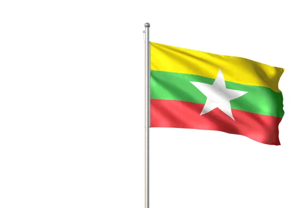 Myanmar Flag Waving Isolated White Background Realistic Illustration — Stock Photo, Image