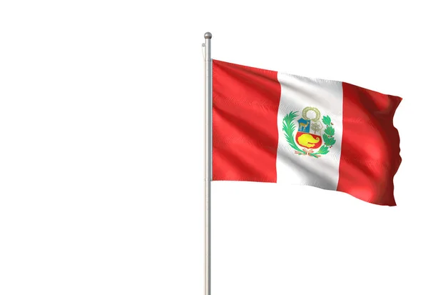 Peru Zászlót Lengetve Elszigetelt Fehér Háttér Valósághű Illusztráció — Stock Fotó