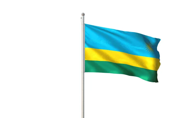 Ruanda Flagge Weht Isoliert Auf Weißem Hintergrund Realistische Illustration — Stockfoto