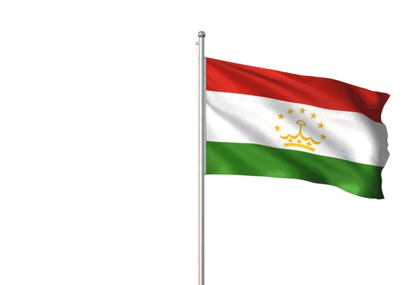 Τατζικιστάν Σημαία Κυματίζει Απομονώνονται Λευκό Φόντο Ρεαλιστική Απεικόνιση — Φωτογραφία Αρχείου