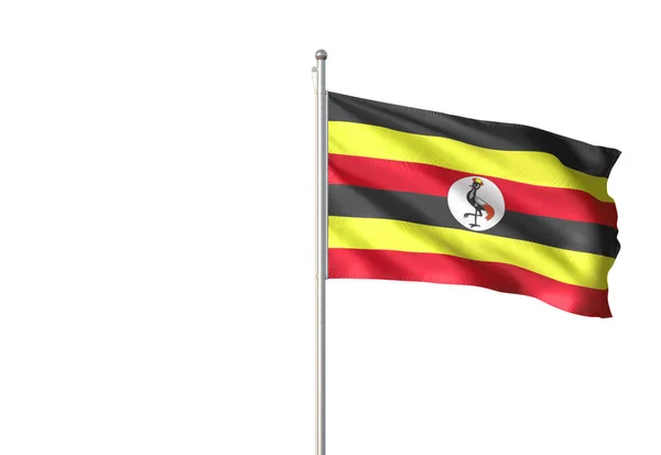 Uganda Flagge Weht Isoliert Auf Weißem Hintergrund Realistische Illustration — Stockfoto
