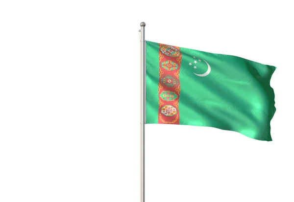 Turkmenistan Flag Waving Isolated White Background Realistic Illustration — Stock Photo, Image