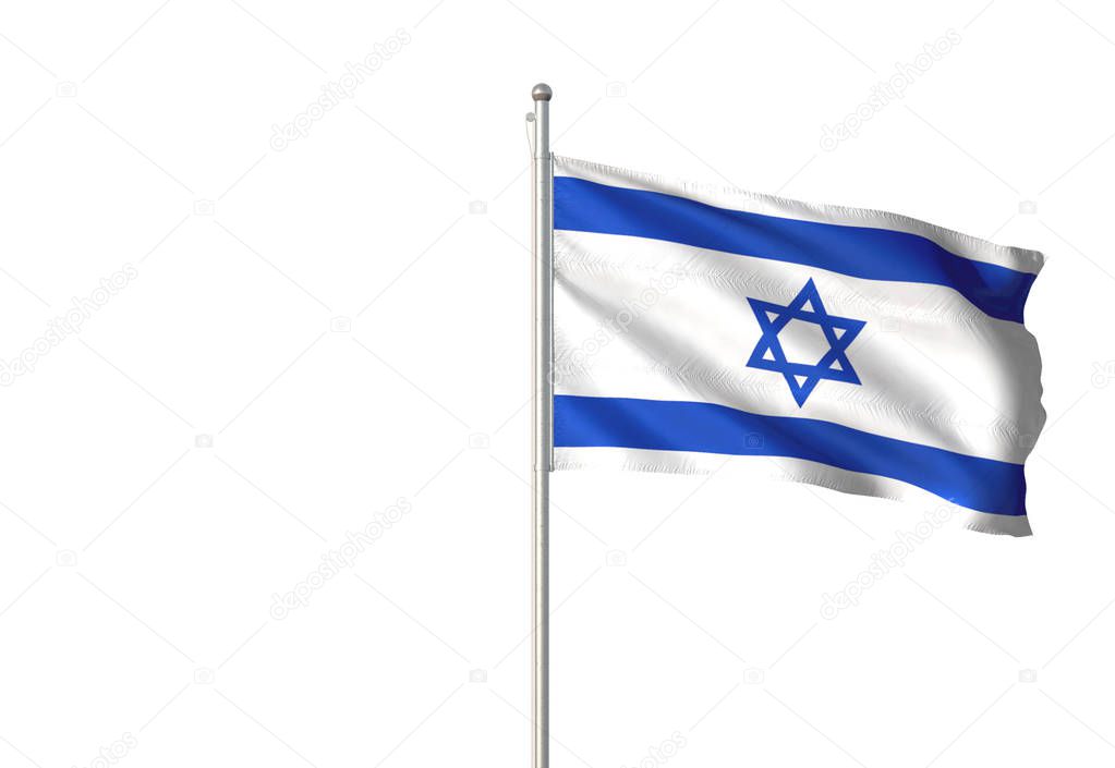 Israel flag waving isolated on white background realistic 3d illustration