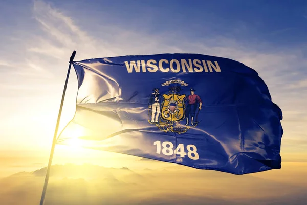 Wisconsin Estado Bandeira Dos Estados Unidos Tecido Pano Têxtil Acenando — Fotografia de Stock