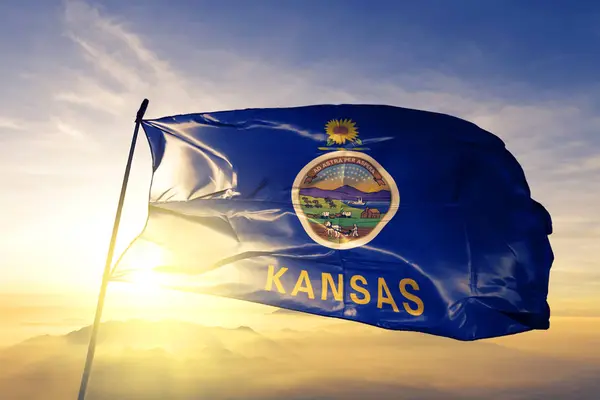 Kansas Estado Los Estados Unidos Bandera Tela Tela Ondeando Parte — Foto de Stock