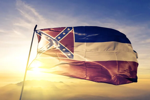Mississippi State Usa Flagga Textil Tyg Viftar Den Översta Sunrise — Stockfoto