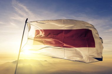 Sharjah ve Ras al-Khaimah, Birleşik Arap Emirlikleri bayrağı Tekstil Kumaş kumaş üst gündoğumu sis sis üzerinde sallayarak