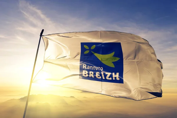 Brittany Bretagne Breizh Logo Región Francia Bandera Tela Textil Ondeando — Foto de Stock