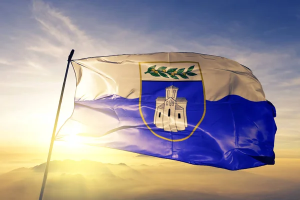 Zadar County Chorwacja Flaga Szmatką Tkanina Macha Górnym Wschód Słońca — Zdjęcie stockowe