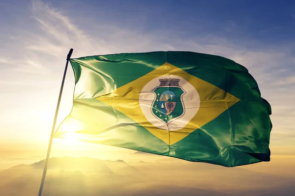 Ceara Brezilya Devlet Bayrağı Tekstil Kumaş Üst Gündoğumu Sis Sis — Stok fotoğraf