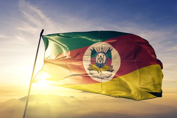 Rio Grande Sul Bandeira Estado Brasil Tecido Têxtil Acenando Nevoeiro — Fotografia de Stock