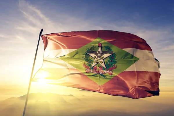 Santa Catarina Brazília Állami Zászló Ruhával Szövet Integetett Felső Sunrise — Stock Fotó