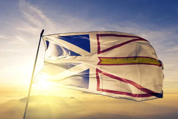 Ньюфаундленд Провинция Лабрадор Канады Флаг Текстильной Ткани Ткани Размахивая Вершине — стоковое фото