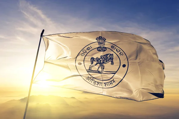 Odisha Estado India Bandera Tela Tela Ondeando Parte Superior Niebla — Foto de Stock