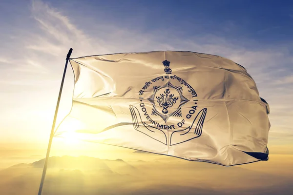 Goa State India Flag Textile Cloth Fabric Waving Top Sunrise — Stock Photo, Image