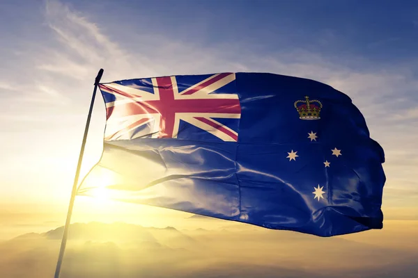 Victoria Estado Australia Bandera Tela Tela Ondeando Parte Superior Niebla — Foto de Stock